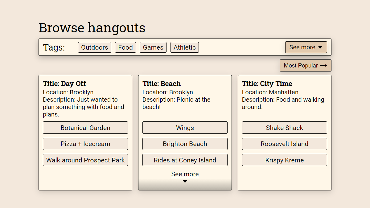 UI for exploring hangouts in your area